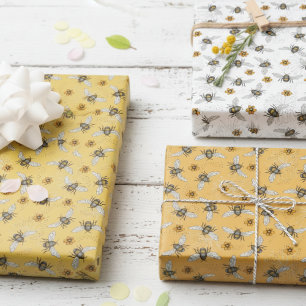 Hoja De Papel De Regalo Abeja Melífera Negra de Moda para Primavera y Vera