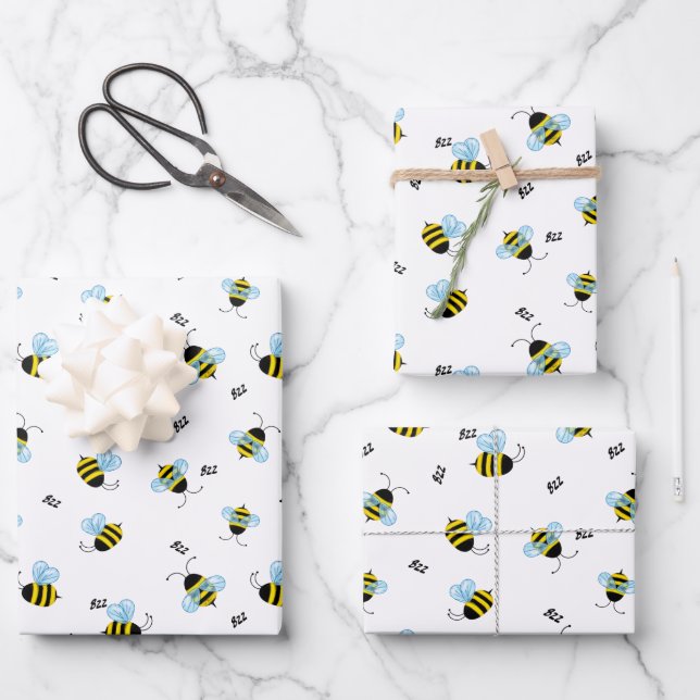 Hoja De Papel De Regalo Abejas bulliciosas y adorables, impresión de fallo (Anverso)