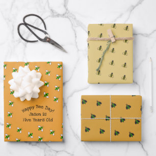 Hoja De Papel De Regalo Abejas con burbujas de cumpleaños de 3