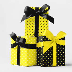 Hoja De Papel De Regalo Abejas de lunares amarillas, negras y blancas