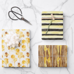 Hoja De Papel De Regalo Abejas De Miel De Oro Amarillo Cumpleaños