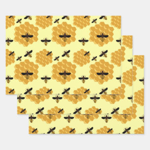 Hoja De Papel De Regalo Abejas de Miel Panal Amante Insecto Amarillo Apicu