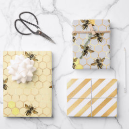 Hoja De Papel De Regalo Abejas de oro de estilo Honeycomb