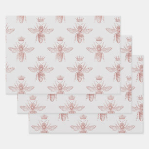 Hoja De Papel De Regalo Abejas reina rosadas en blanco