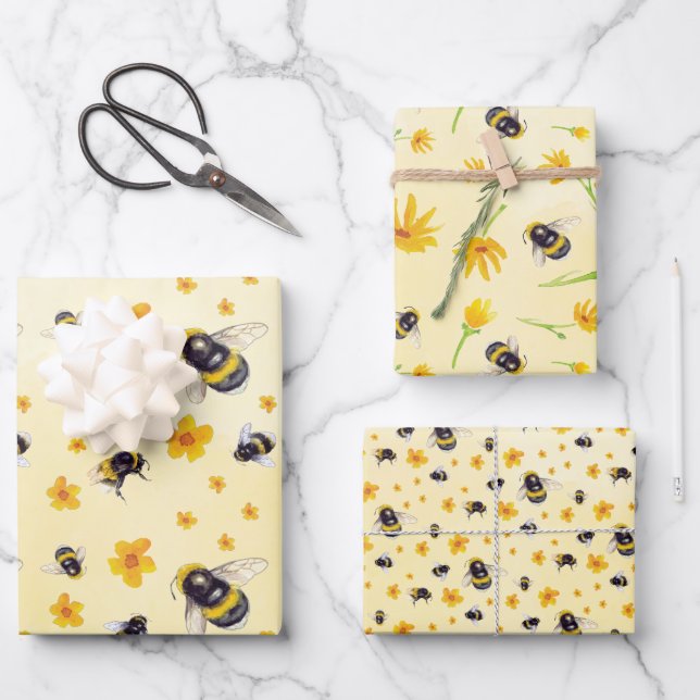 Hoja De Papel De Regalo Abejas y flores acuáticas (Anverso)