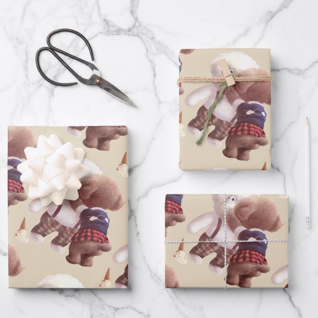 Hoja De Papel De Regalo Abrazo de perros pequeños (Anverso)