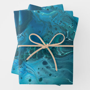 Hoja De Papel De Regalo Abstracción acrílica de mármol azul Verde azulado