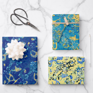 Hoja De Papel De Regalo Abstracción gráfica con manchas azules y amarillas