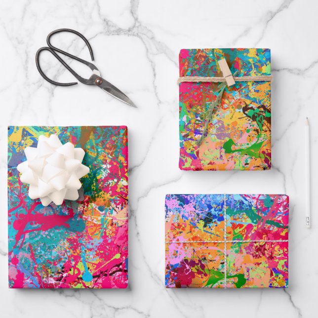 Hoja De Papel De Regalo Abstracción Verde azulada rosa rosa verde amarillo (Anverso)