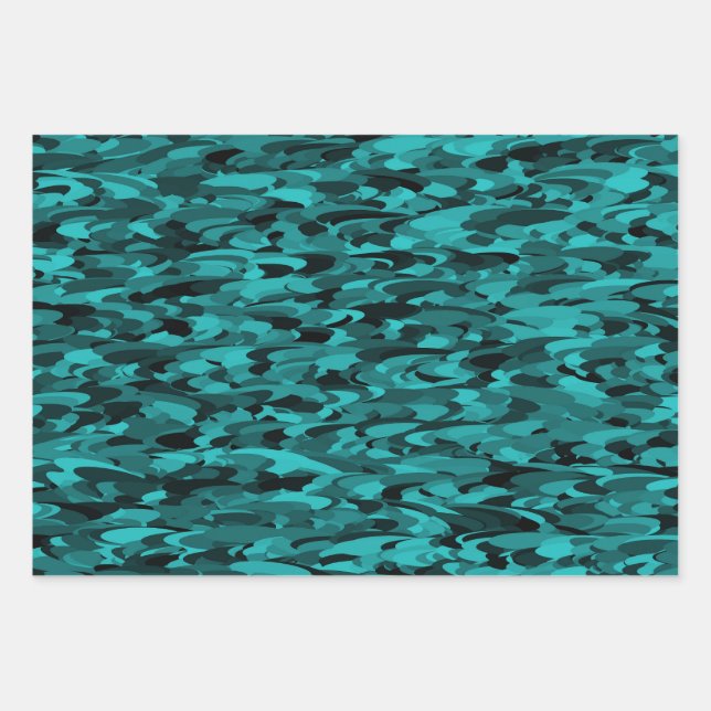 Hoja De Papel De Regalo Abstract Pattern Teal Black (Anverso)