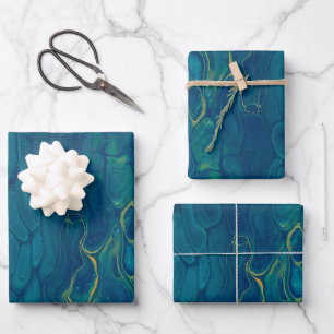 Hoja De Papel De Regalo Abstracto azul y amarillo Marble Mosaico fluido ar