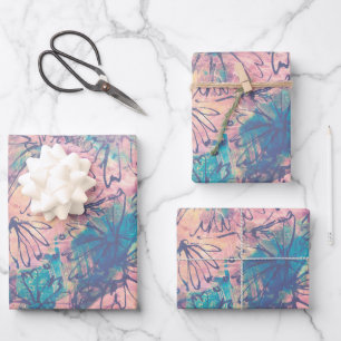Hoja De Papel De Regalo Abstracto Colorido Patrón Floral de acuarela