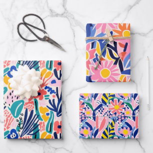 Hoja De Papel De Regalo Abstracto Floral Colorido brillante