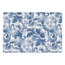 Acanthus Damask azul y blanco renacentista