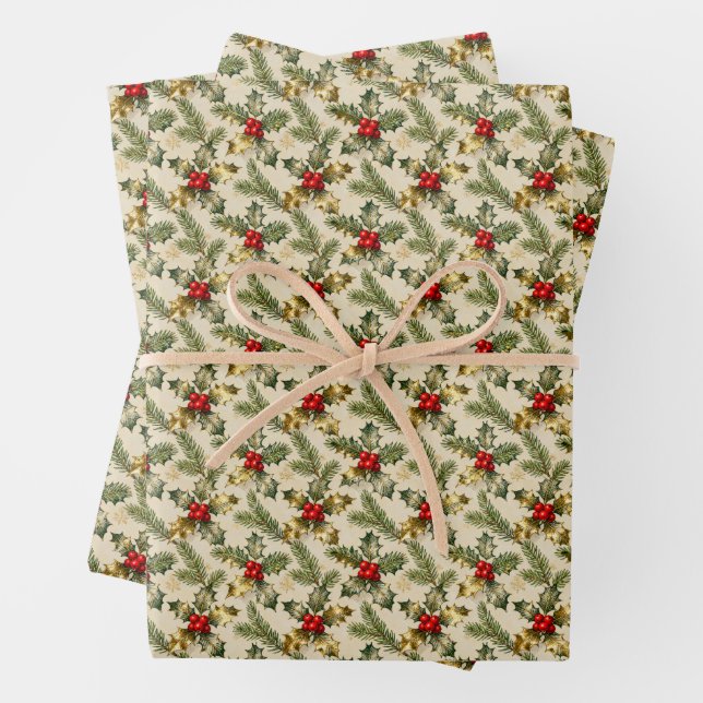 Hoja De Papel De Regalo Acebo y siemprevivas (In situ)