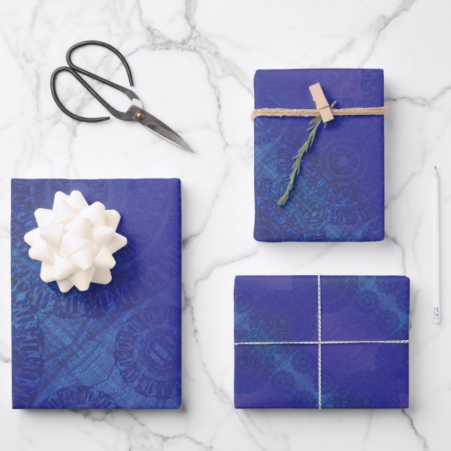 Hoja De Papel De Regalo Aceptación | Medallones Blue Indigo Violet Boho (Anverso)