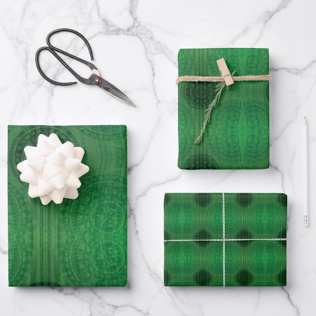 Hoja De Papel De Regalo Aceptación | Medallones de Meditación Verde (Anverso)