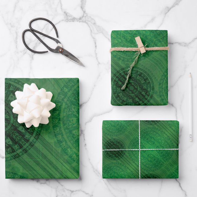 Hoja De Papel De Regalo Aceptación | Medallones de Meditación Verde (Anverso)