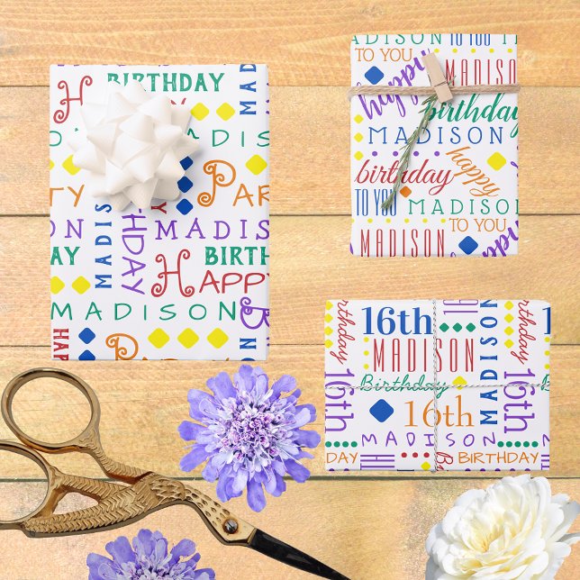 Hoja De Papel De Regalo Acervo lindo Auricular Cualquier Edad Añadir Nombr (So easy to customize, these typography Birthday wrapping paper sheets will bring WOW to the party.)