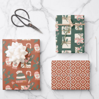 Hoja De Papel De Regalo Acogedor Boho rosa, verde y arcilla
