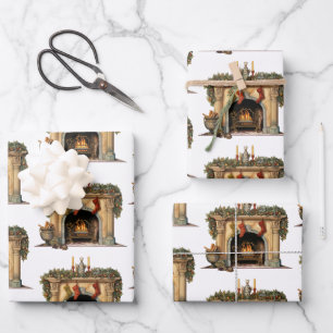 Hoja De Papel De Regalo Acogedor patrón de Navidades de la chimenea victor