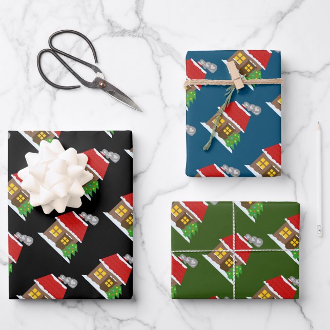 Hoja De Papel De Regalo Acogedores Navidades de cabinas de invierno envolv (Anverso)