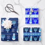 Hoja De Papel De Regalo Acompañamiento de feriado para niños en monograma<br><div class="desc">Crea tu propio personalizado Hanukkah envolviendo hojas de papel para niños (¡y adultos!) con tu primer monograma y mi muñeco de nieve festivo con una bufanda azul claro y Yamuka a juego. Con espacio para su mensaje personalizado y su monograma, este surtido de envolturas de regalo se presenta en tres...</div>