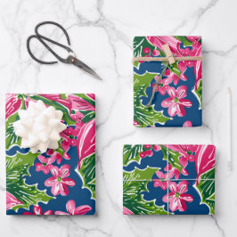 Hoja De Papel De Regalo Acrilico con patrón de flores y acebo de Navidad 