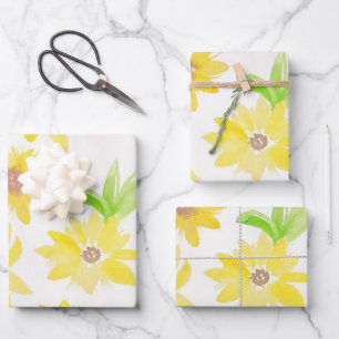 Hoja De Papel De Regalo Acrílico Girasoles Verde Amarillo Patrón   