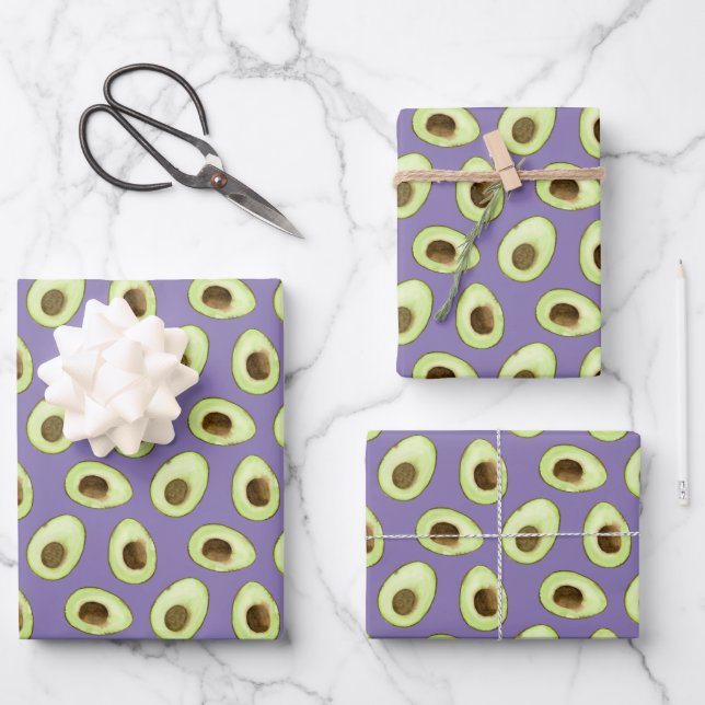 Hoja De Papel De Regalo Acuarela Aguacate morado (Anverso)