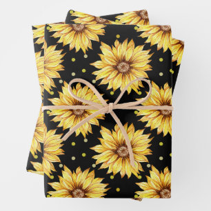 Hoja De Papel De Regalo Acuarela Amarillo giratorio Flor Negro