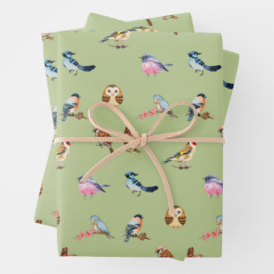 Hoja De Papel De Regalo Acuarela Aves silvestres verdes