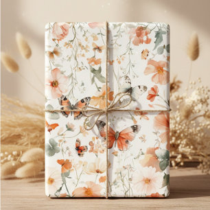 Hoja De Papel De Regalo Acuarela Bonita de Pradera de Mariposas