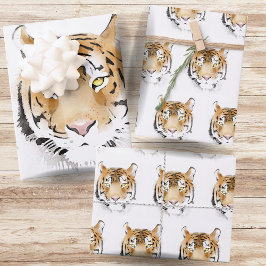 Hoja De Papel De Regalo Acuarela Cabeza de tigre Animal