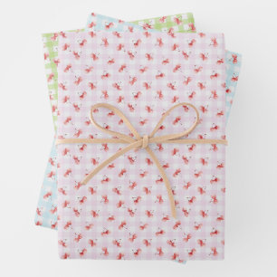 Hoja De Papel De Regalo Acuarela Cereza Roja Pastel Color Gingham