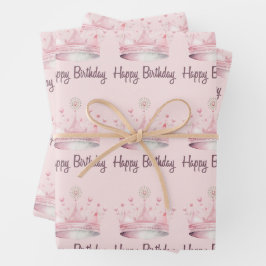 Hoja De Papel De Regalo Acuarela Crown rosa Feliz cumpleaños