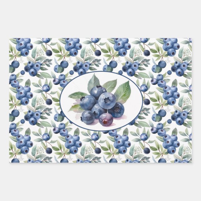 Hoja De Papel De Regalo Acuarela Cuate Blueberries (Anverso)