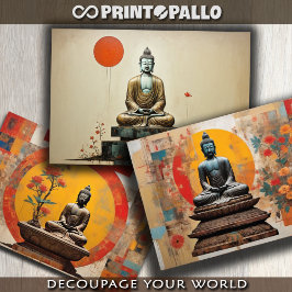 Hoja De Papel De Regalo Acuarela de 3 Buda en meditación