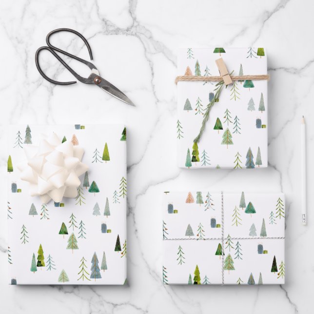 Hoja De Papel De Regalo Acuarela de árbol de Navidad (Anverso)