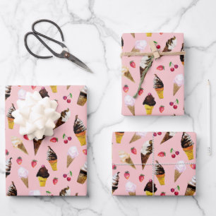 Hoja De Papel De Regalo Acuarela De Crema De Hielo el día de San Valentín