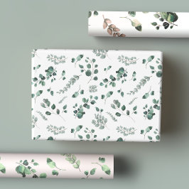 Hoja De Papel De Regalo Acuarela de eucalipto verde salvia y oliva