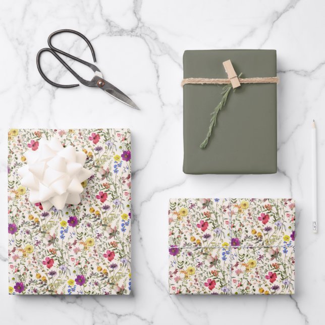 Hoja De Papel De Regalo Acuarela de flores silvestres (Anverso)