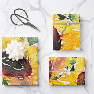 Hoja De Papel De Regalo acuarela de girasol brillante fabuloso 50