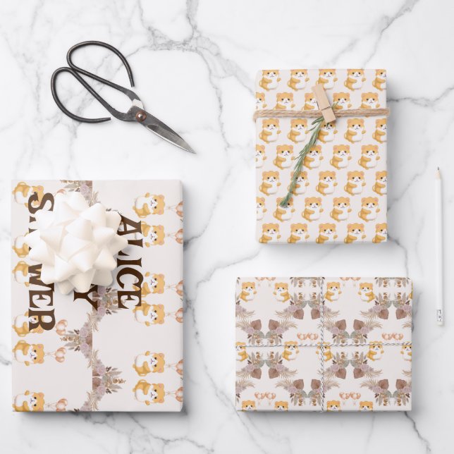 Hoja De Papel De Regalo Acuarela de hámster adorable (Anverso)