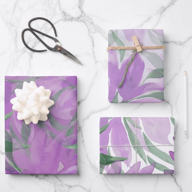 Hoja De Papel De Regalo Acuarela De Lavander Morado Elegante Floral (Anverso)