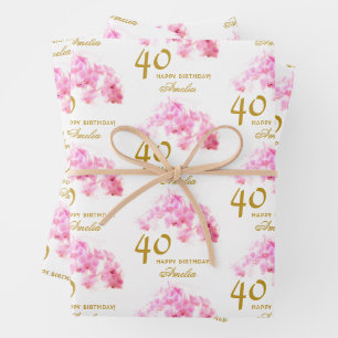 Hoja De Papel De Regalo Acuarela de orquídea rosa con purpurina dorada Cum