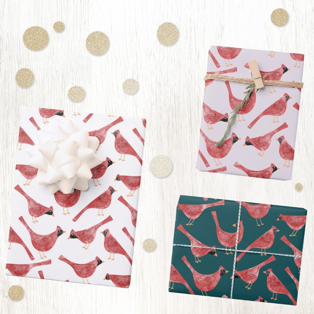 Hoja De Papel De Regalo Acuarela de pájaro cardinal festivo (Fun Cardinal bird watercolor festive Christmas Holiday gift wrapping paper sheets)