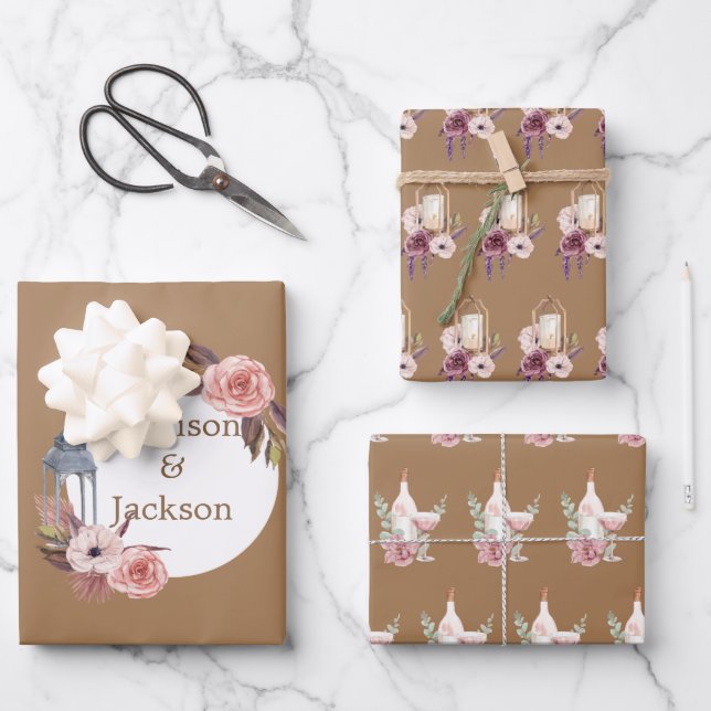 Hoja De Papel De Regalo Acuarela de Wreath de ceremonia de Boda personaliz (Anverso)