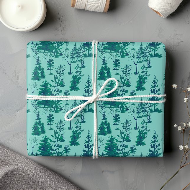 Hoja De Papel De Regalo Acuarela del Bosque Verde Rústico de Invierno (Subido por el creador)