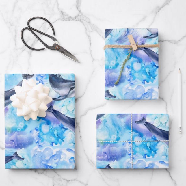 Hoja De Papel De Regalo acuarela delfín patrón sin costura (Anverso)